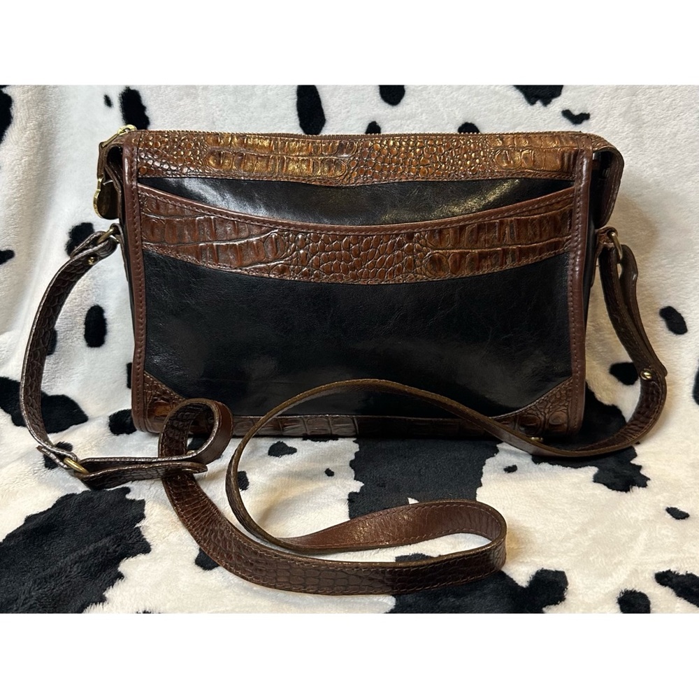 Brahmin Black and Brown Croc-Embossed Leather Crossbody